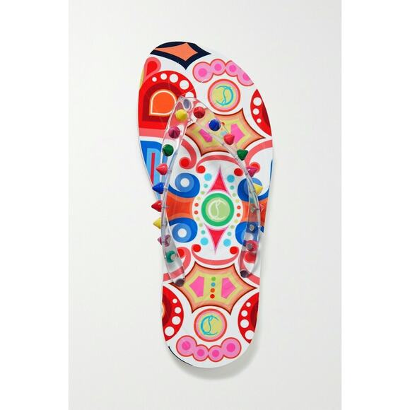 Christian Louboutin Loubi Flip Spikes Donna Flat Multi Thong Flip Flop Sandal 38 - Picture 6 of 11